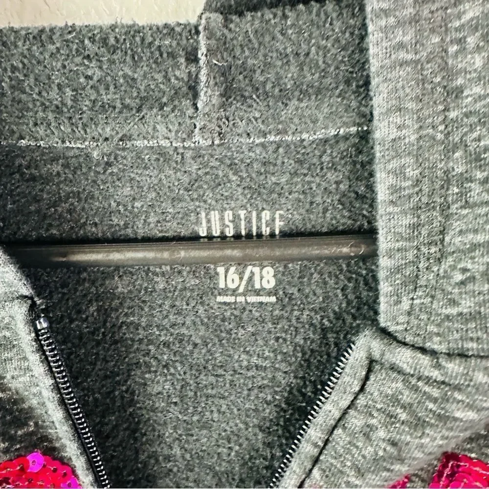 Justice Active‎ Gray Soccer Sequin Full Zip Hoodie Girls Size 16/18